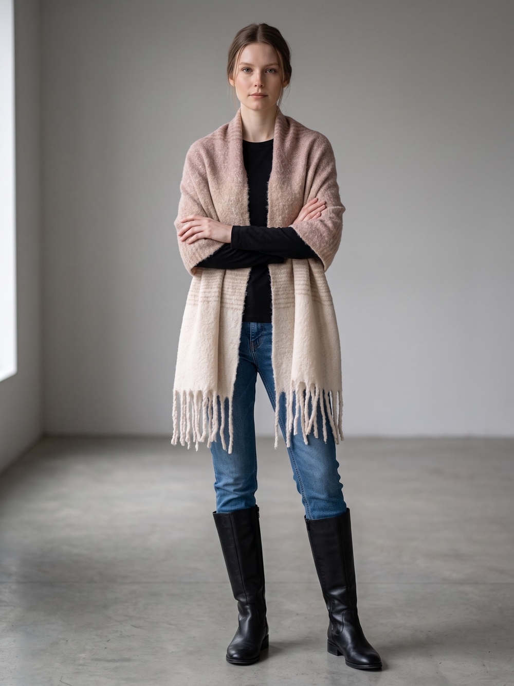 Mer-Sea Anthropologie Soft Ombre Fringe Shawl Sweater Wrap Scarf OS